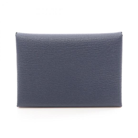 Hermes Hermès Calvi Duo wallet with coin purse leather Chevre navy for women